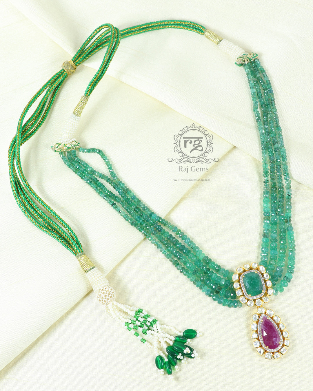 Pure 925 Silver Natural  Emerald Ruby Gemstone Necklace Jewelry