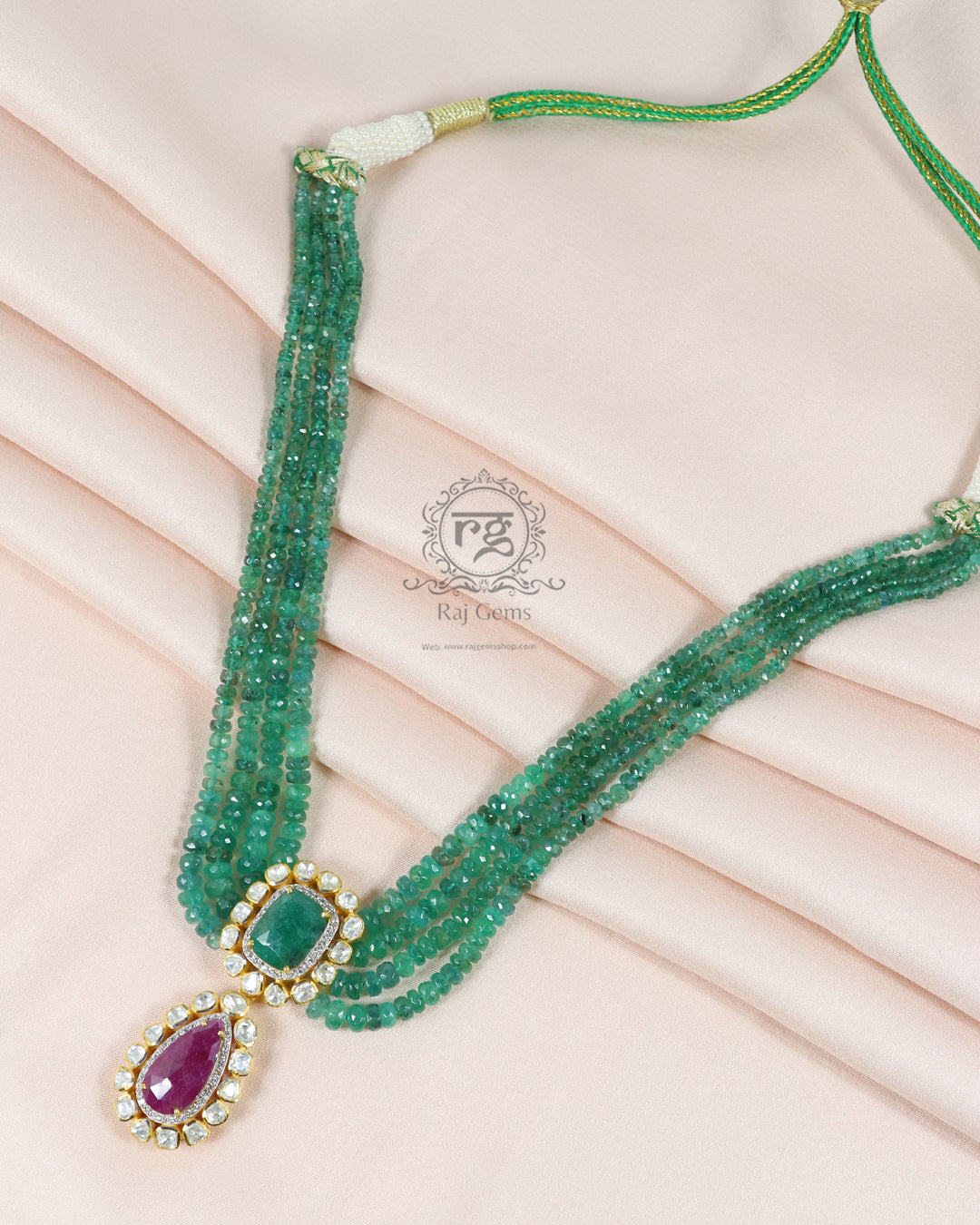 Pure 925 Silver Natural  Emerald Ruby Gemstone Necklace Jewelry