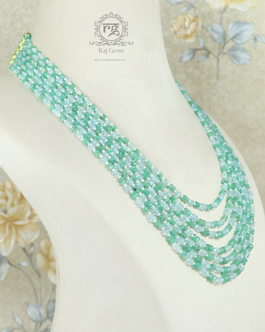 Natural Emerald & Aquamarine Gemstone Beads Necklace Jewelry