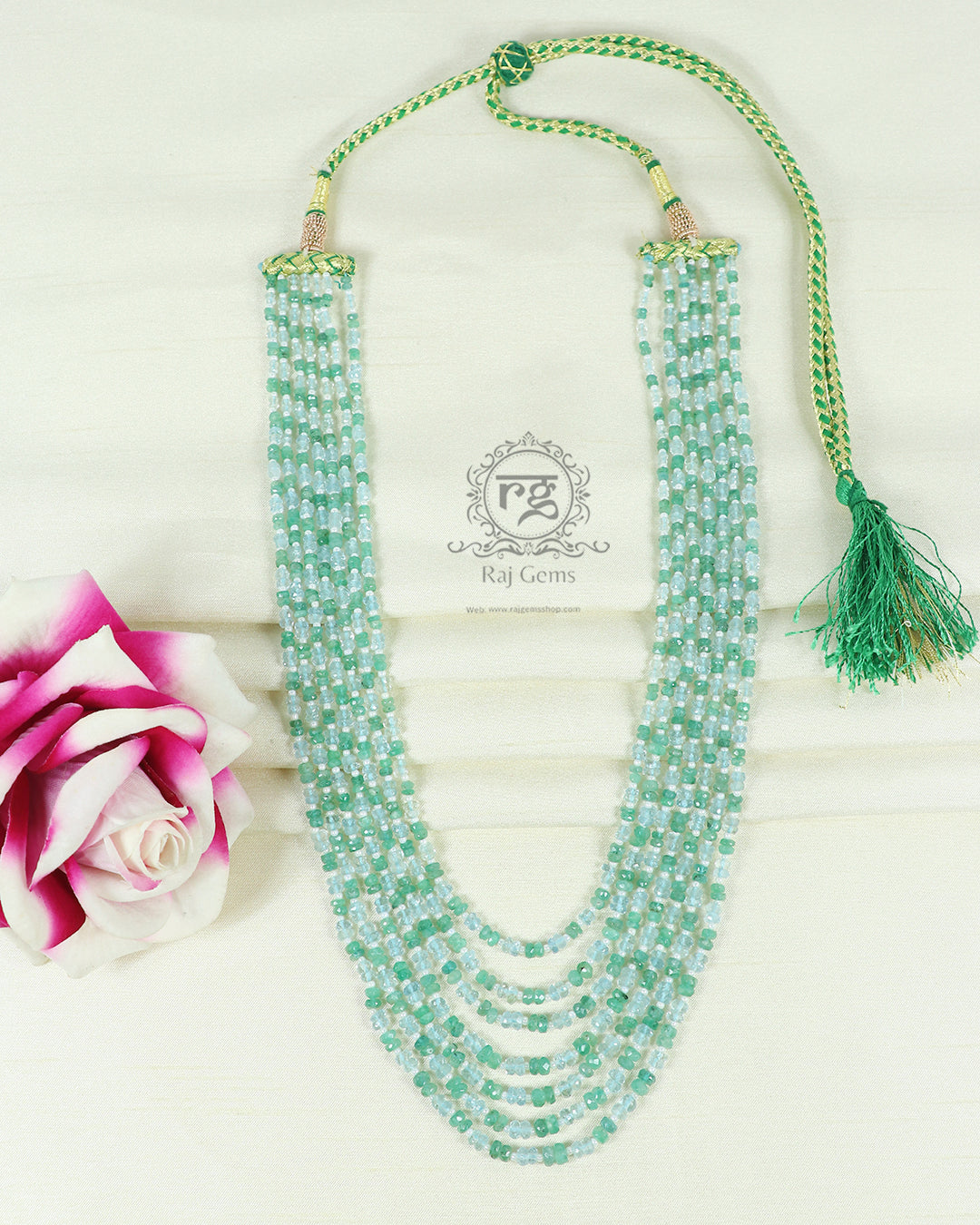 Natural Emerald & Aquamarine Gemstone Beads Necklace Jewelry