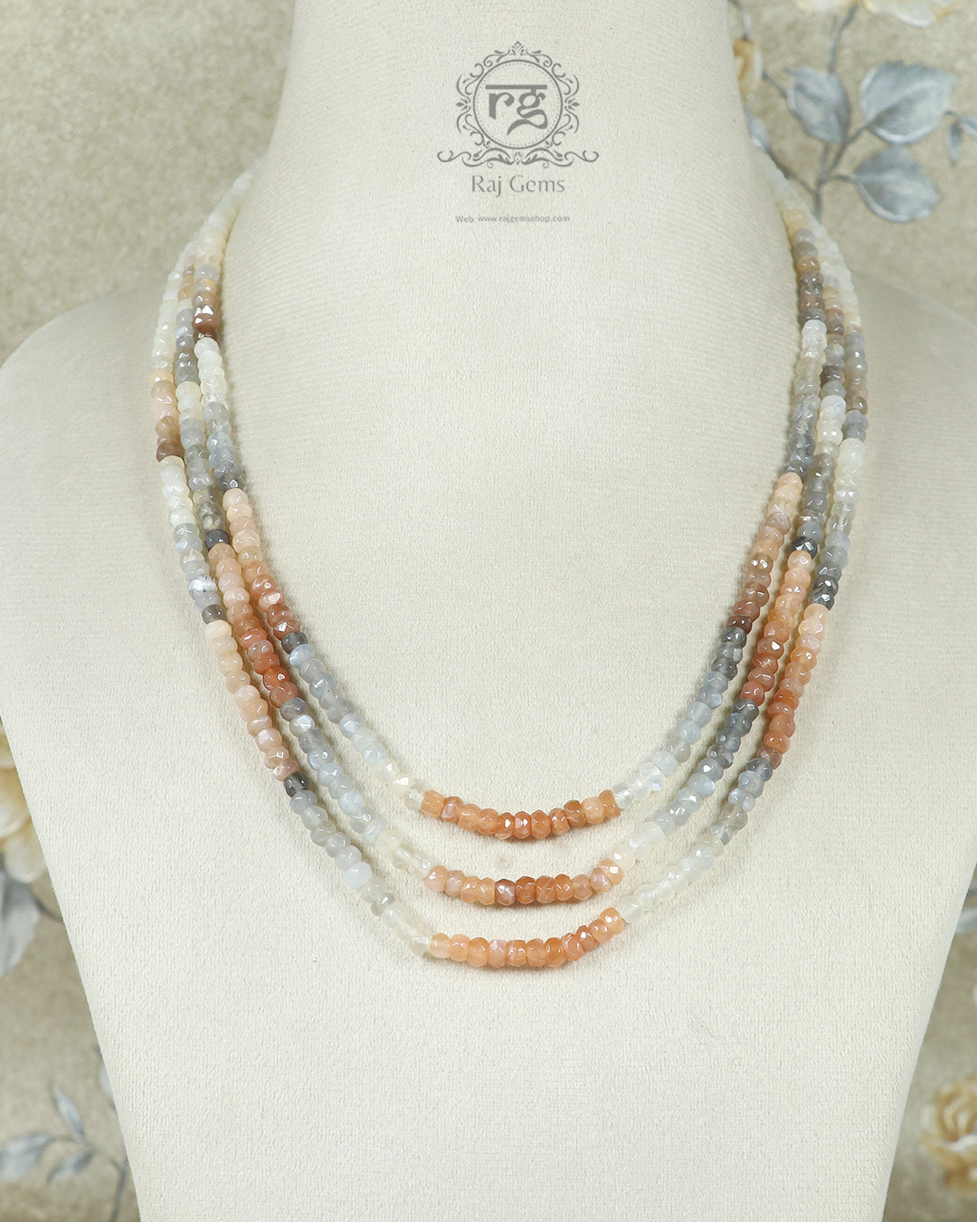 Natural Multi Moonstone Rondelle Gemstone Faceted Beaded Necklace RBOGO