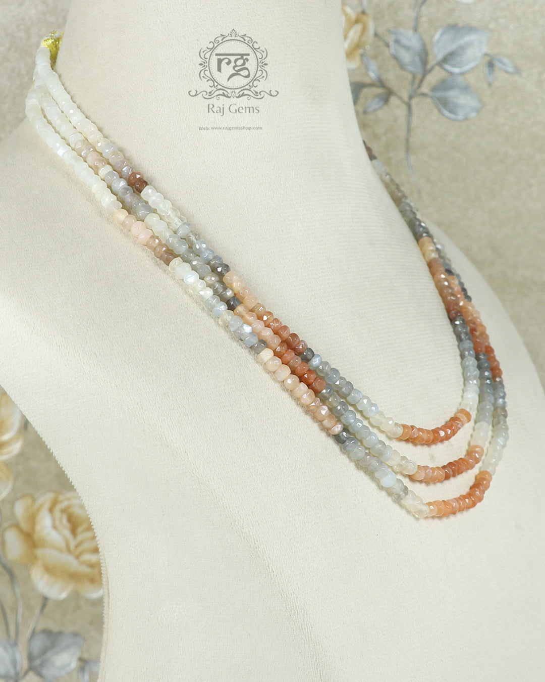 Natural Multi Moonstone Rondelle Gemstone Faceted Beaded Necklace RBOGO