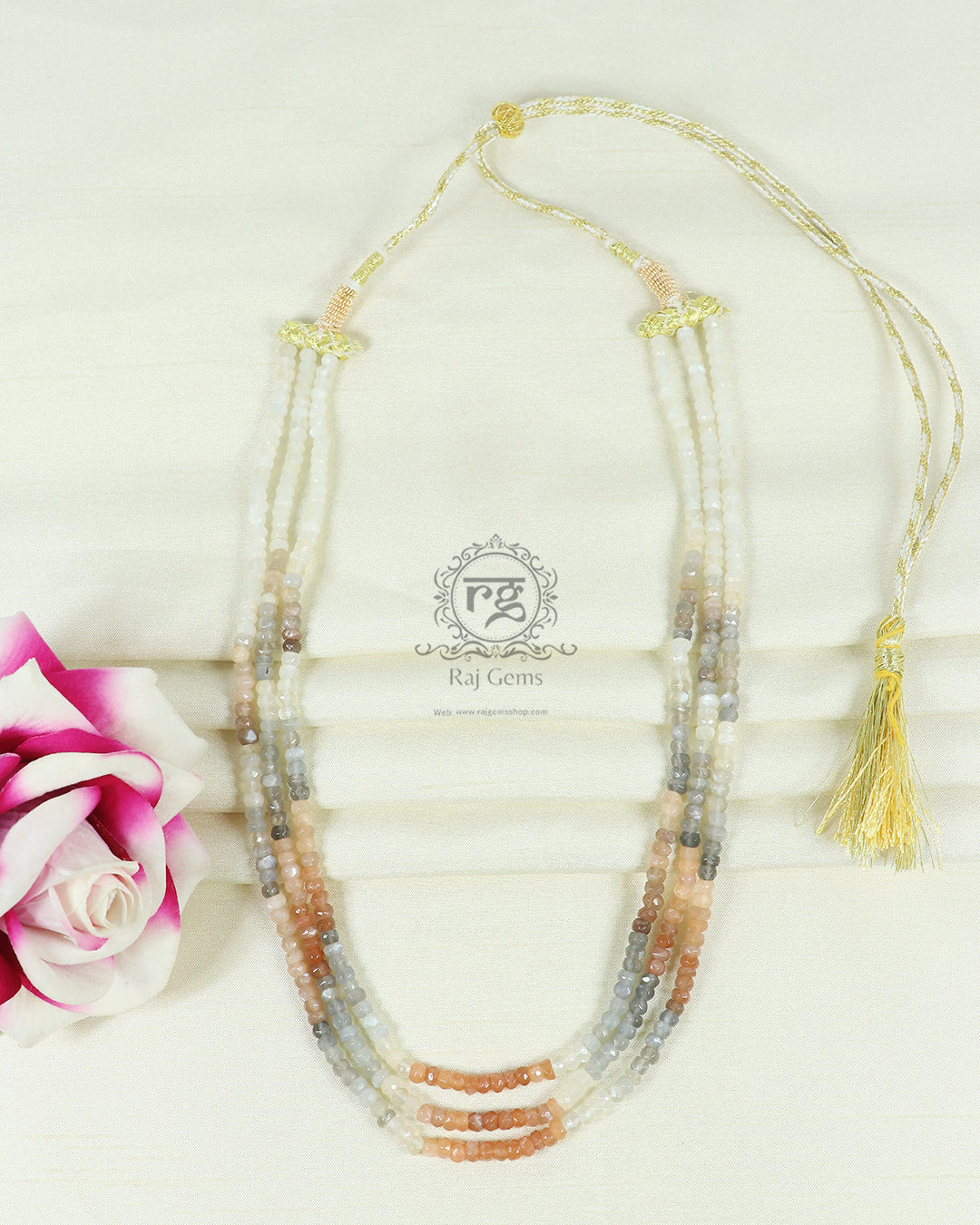 Natural Multi Moonstone Rondelle Gemstone Faceted Beaded Necklace RBOGO