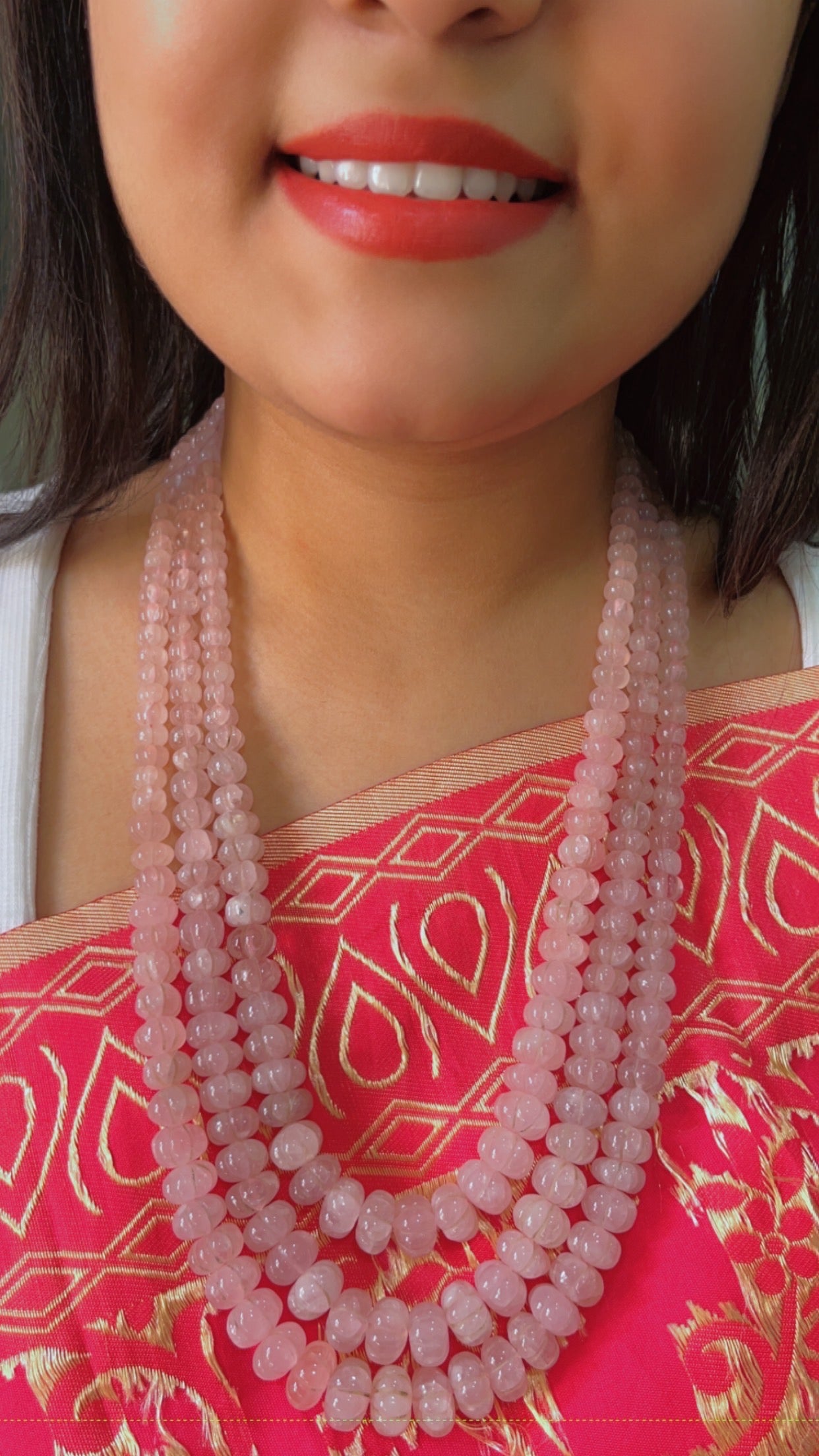 Natural Rose Quartz Pumpkin Gemstone Beads Necklace Jewelry
