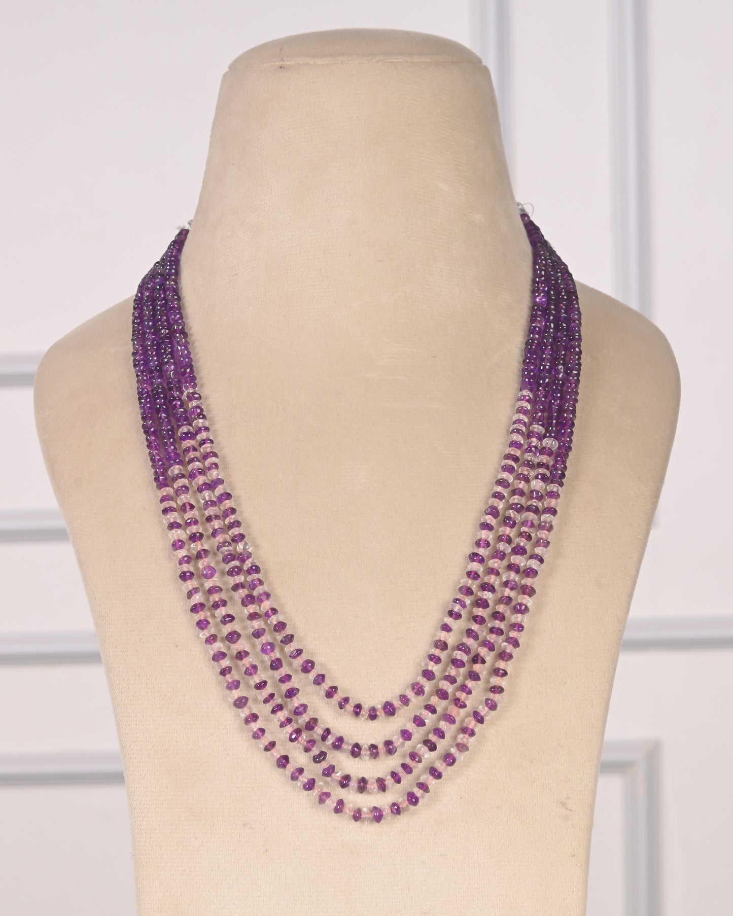 Natural Amethyst & Rose Quartz Gemstone Rondelle Smooth Beaded Necklace RBOGO