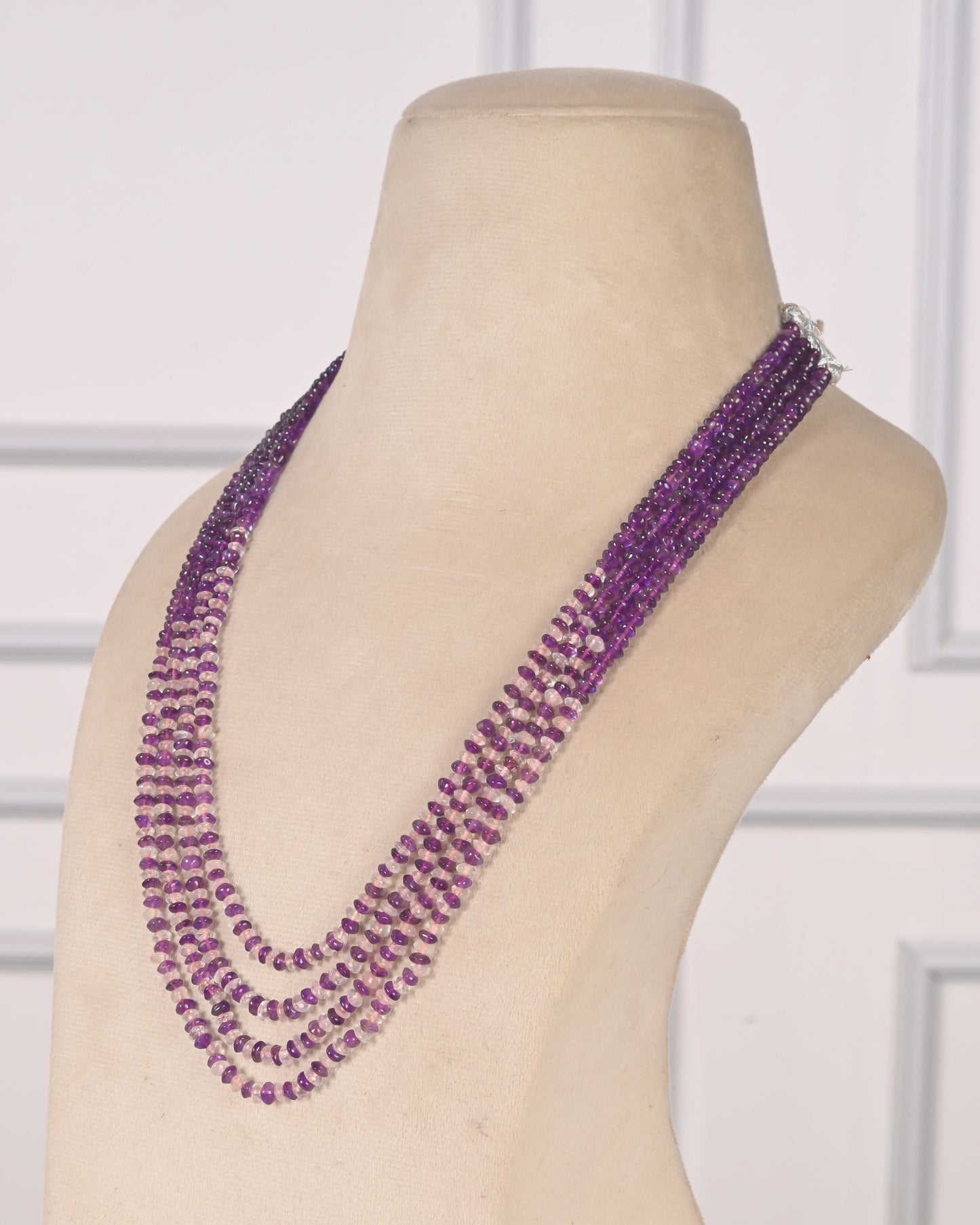 Natural Amethyst & Rose Quartz Gemstone Rondelle Smooth Beaded Necklace RBOGO