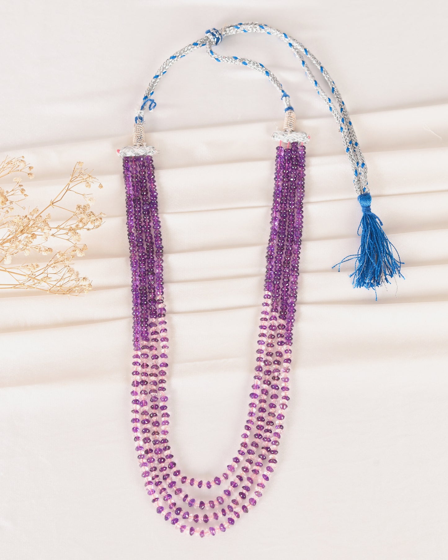 Natural Amethyst & Rose Quartz Gemstone Rondelle Smooth Beaded Necklace RBOGO