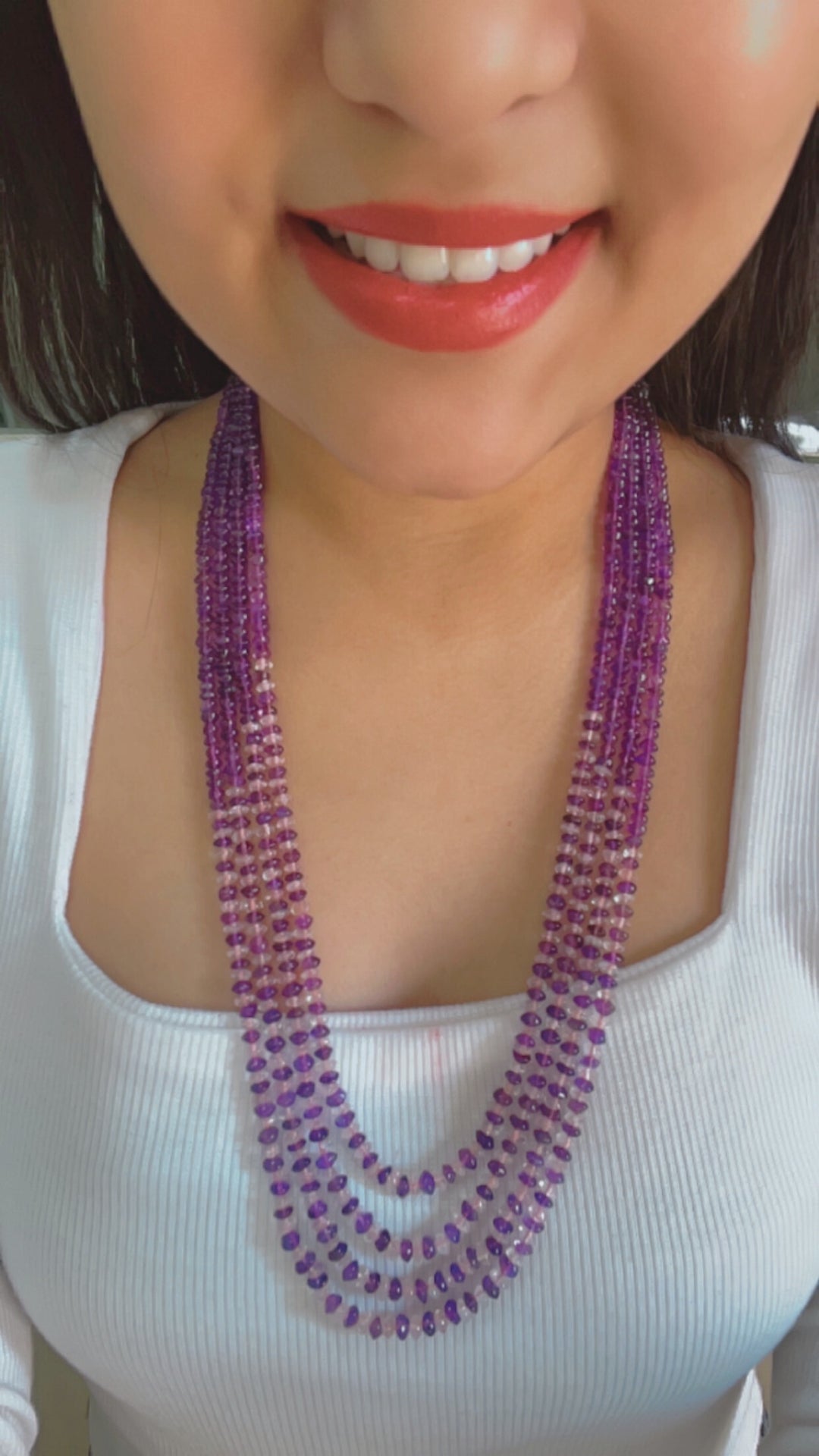 Natural Amethyst & Rose Quartz Gemstone Rondelle Smooth Beaded Necklace RBOGO