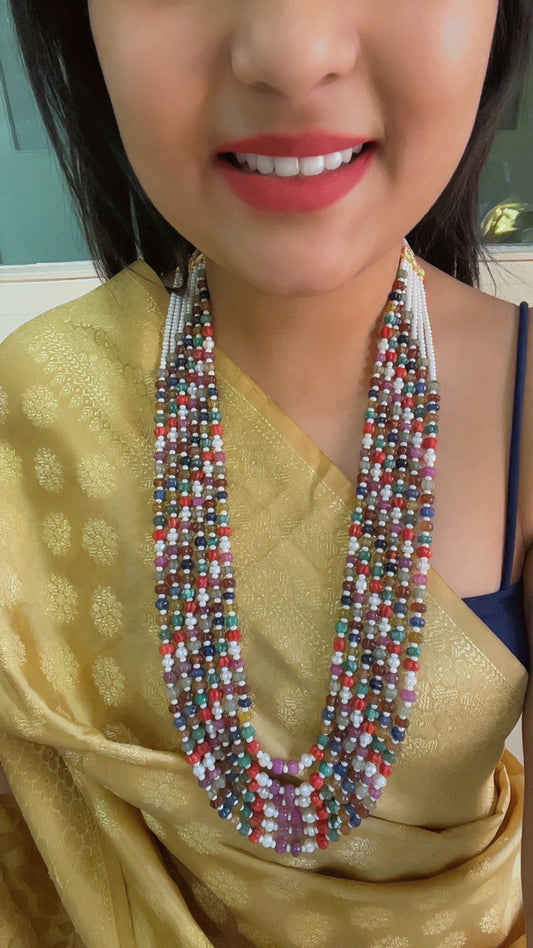 Natural Navratan Pumpkin Gemstone Beads Necklace Jewelry