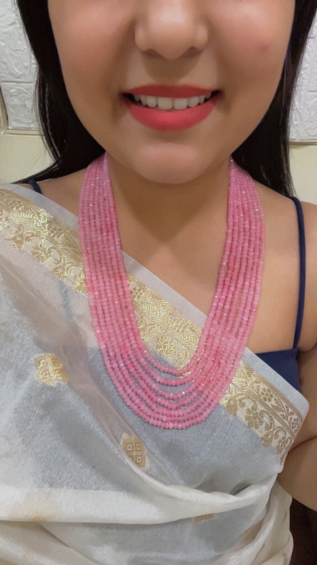 Natural Pink Quartz Gemstone Beads Necklace Jewelry RBOGO