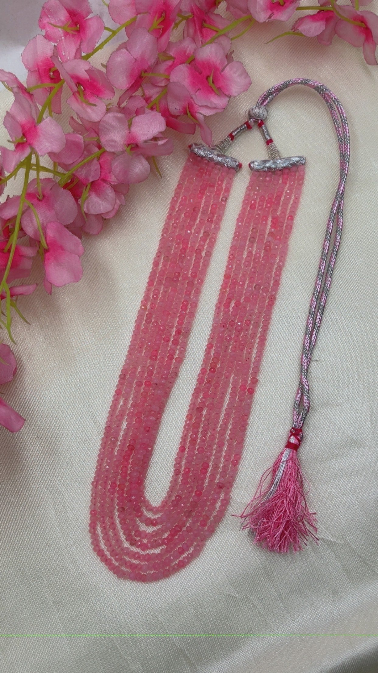 Natural Pink Quartz Gemstone Beads Necklace Jewelry RBOGO