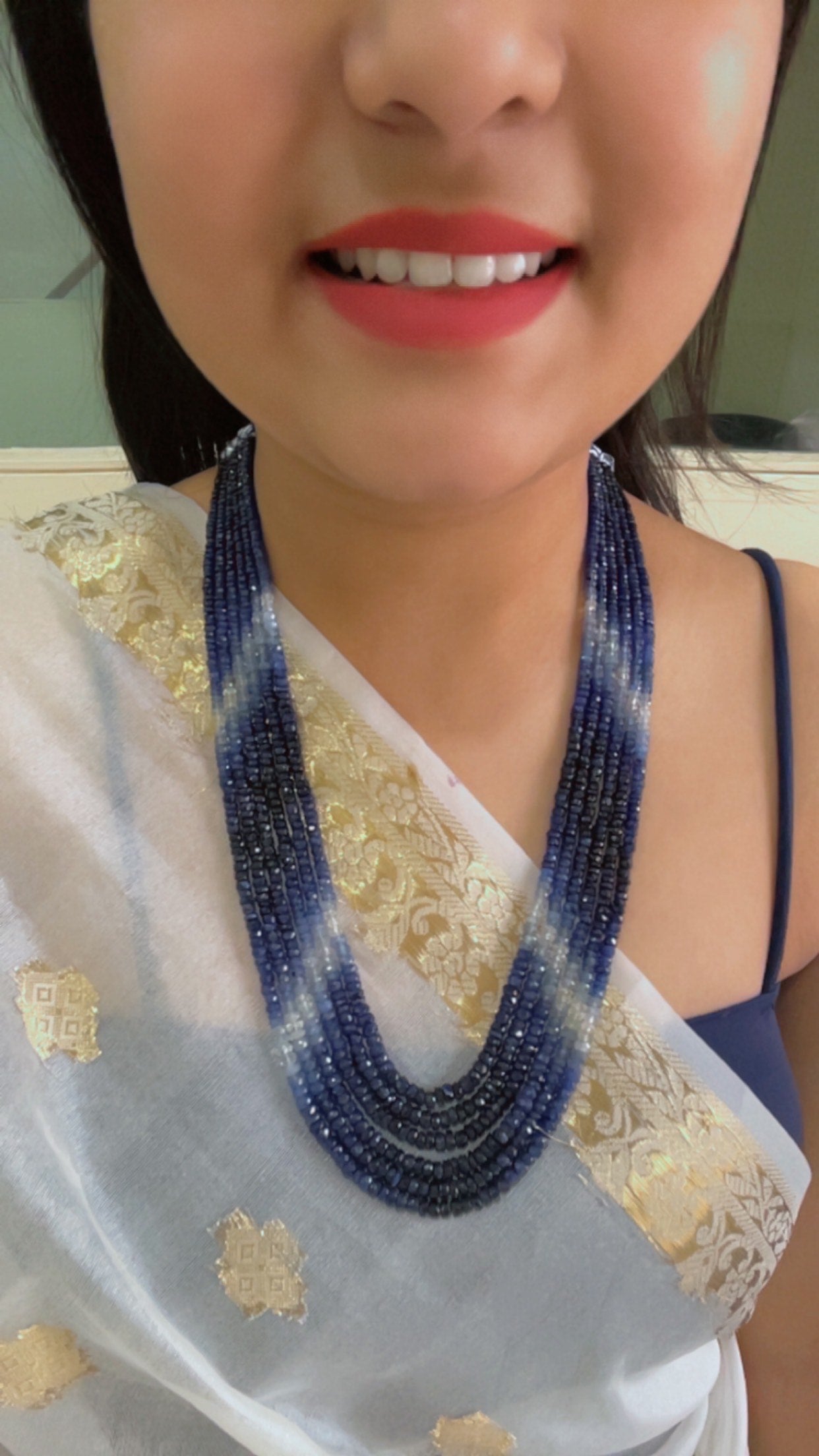 Natural Blue Sapphire Shaded Gemstone Beads Necklace Jewelry
