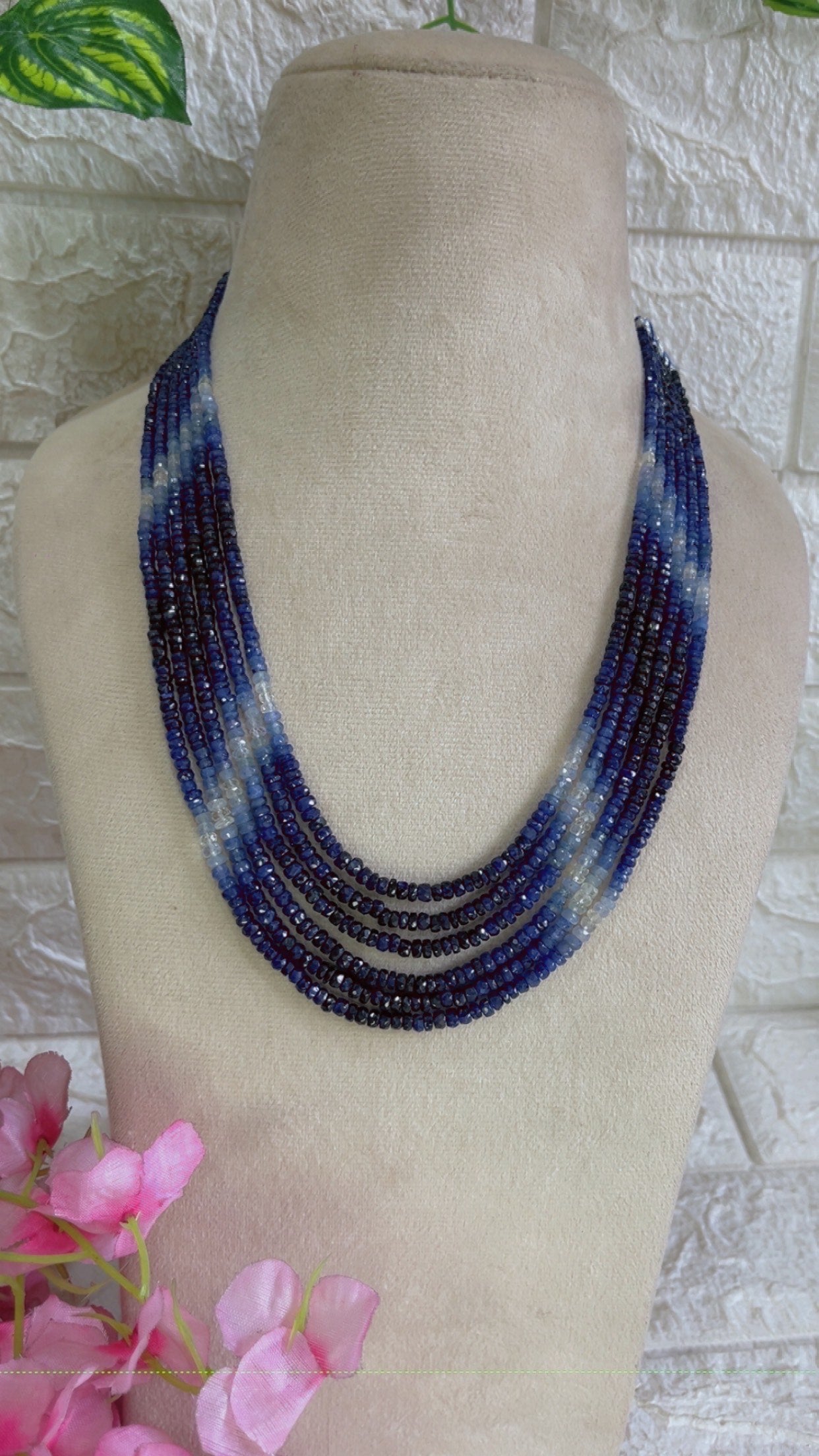 Natural Blue Sapphire Shaded Gemstone Beads Necklace Jewelry