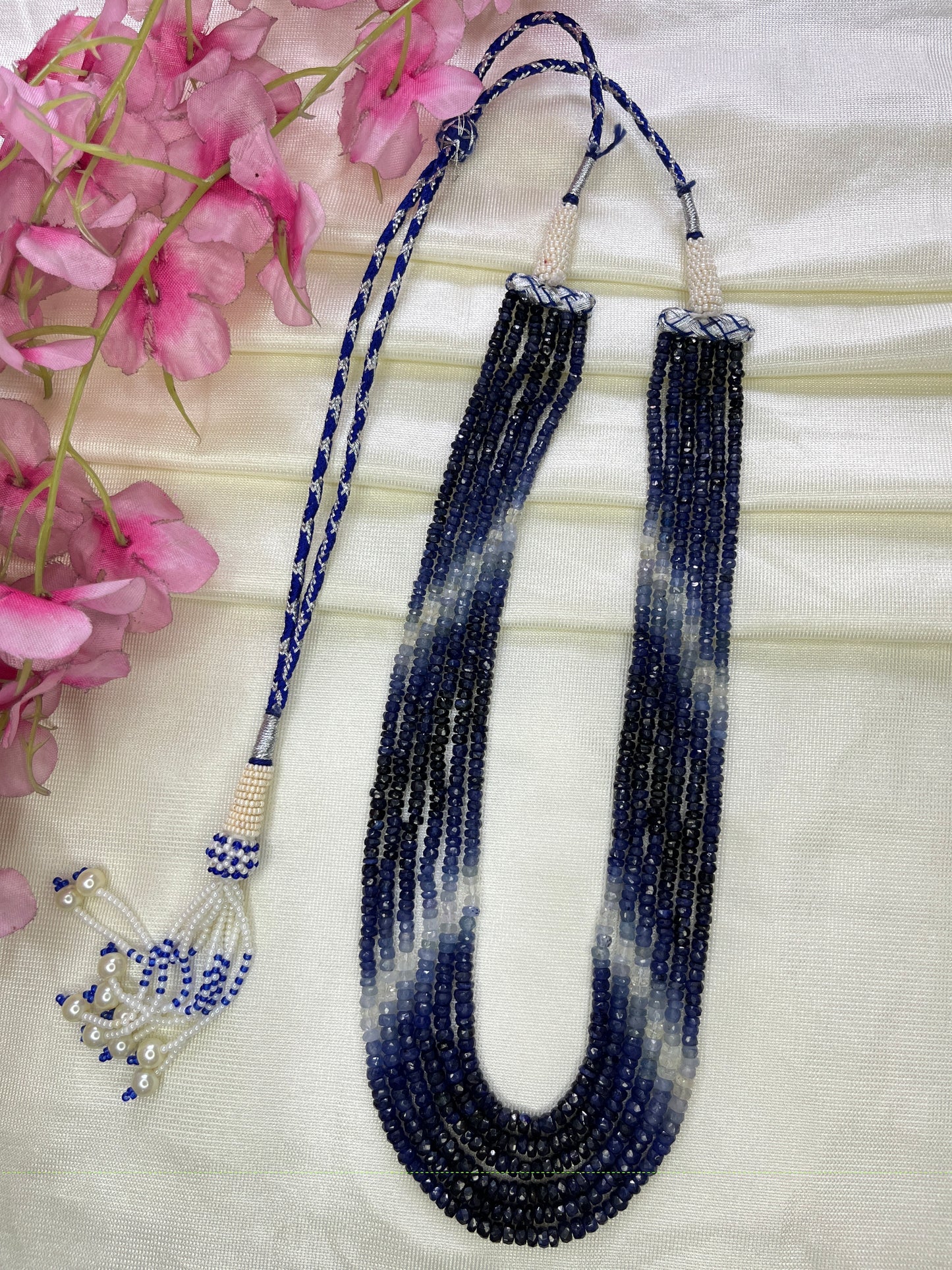 Natural Blue Sapphire Shaded Gemstone Beads Necklace Jewelry