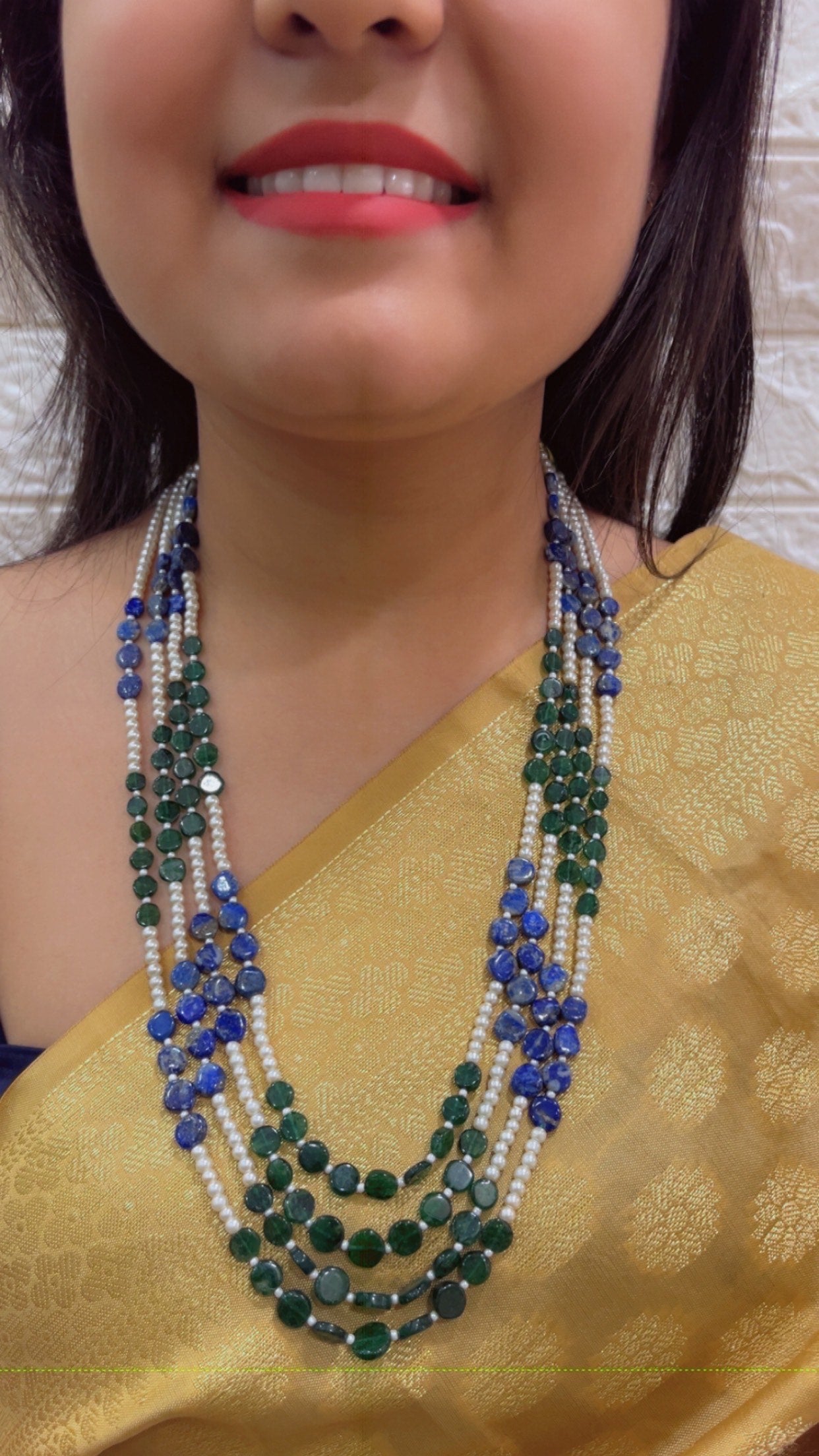 Natural Lapis Lazuli & Aventurine Quartz Coin Gemstone Beads Necklace Jewelry