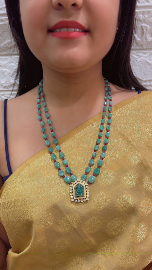 925 Silver & Natural Emerald Gemstone Beads Necklace Jewelry