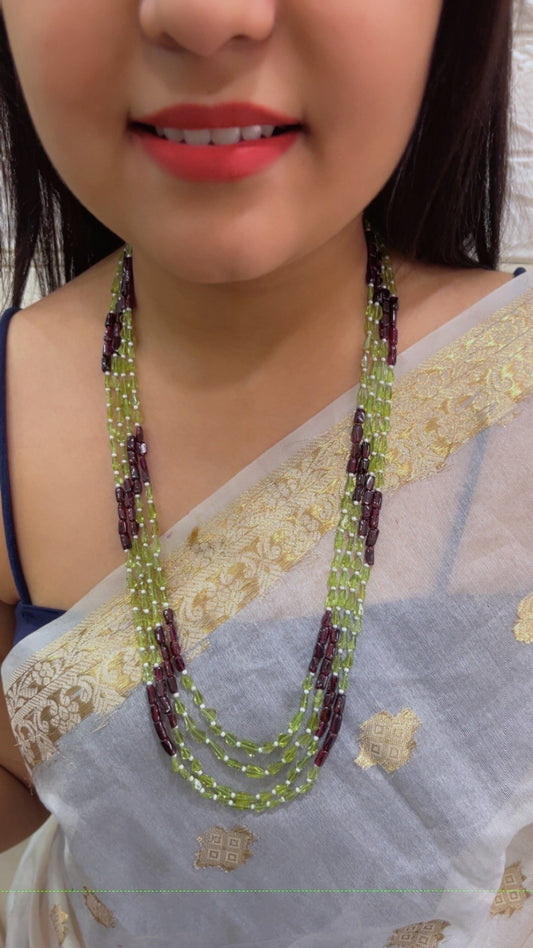 Natural Peridot & Garnet Gemstone Beads Necklace Jewelry QCMORE