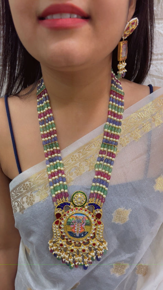 22K Gold Hallmarked Diamond Polki Shrinath Ji Multi Necklace Jewelry