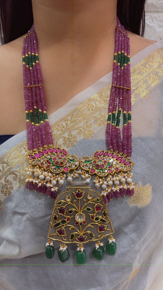 22K Gold Hallmarked Diamond Polki Red Necklace Jewelry