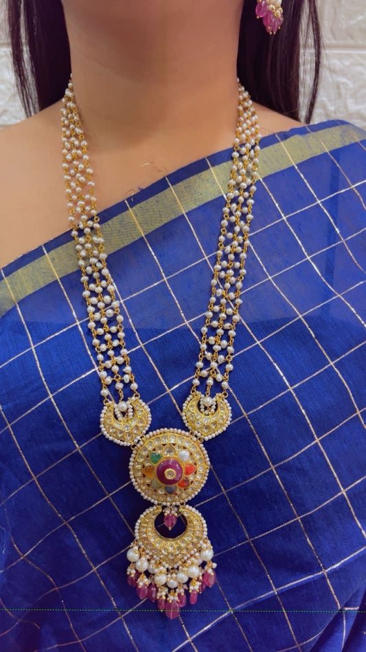 22K Gold Hallmarked Diamond Polki Red Necklace Jewelry
