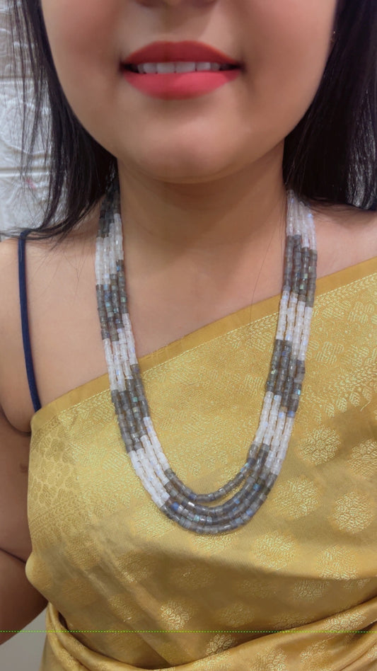 Natural  Labradorite & White Moonstone Gemstone Beads Necklace Jewelry QCMORE