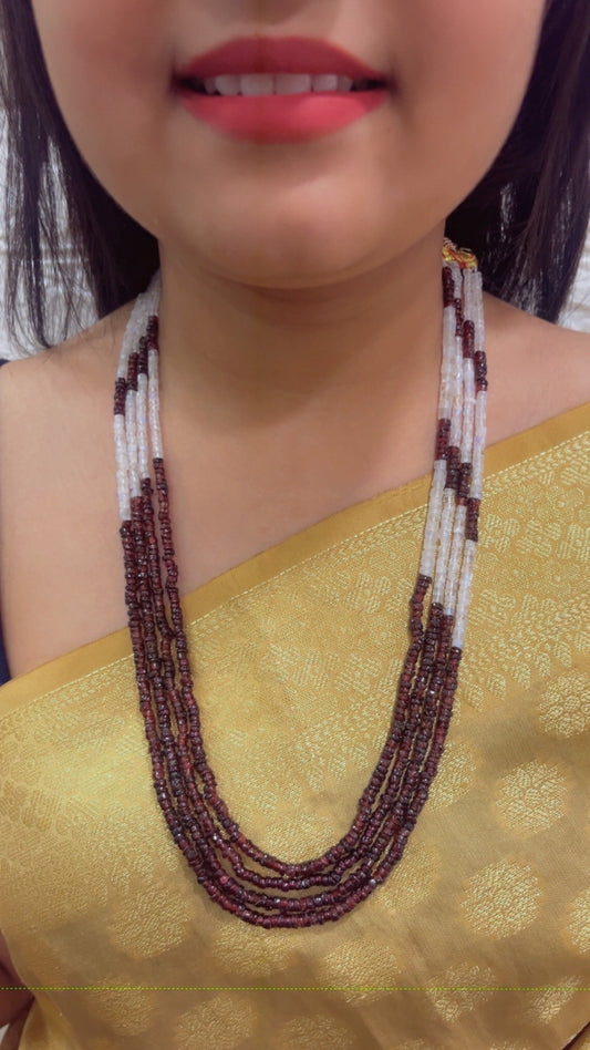 Natural Garnet & White Moonstone Gemstone Beads Necklace Jewelry QCMORE