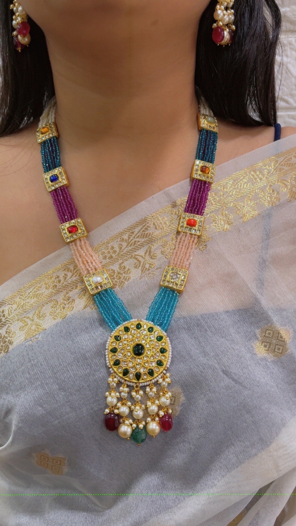 22K Gold Hallmarked Diamond Polki Multi Necklace Jewelry