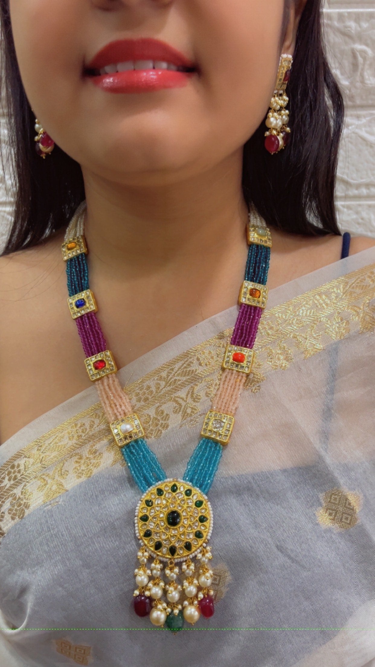 22K Gold Hallmarked Diamond Polki Multi Necklace Jewelry