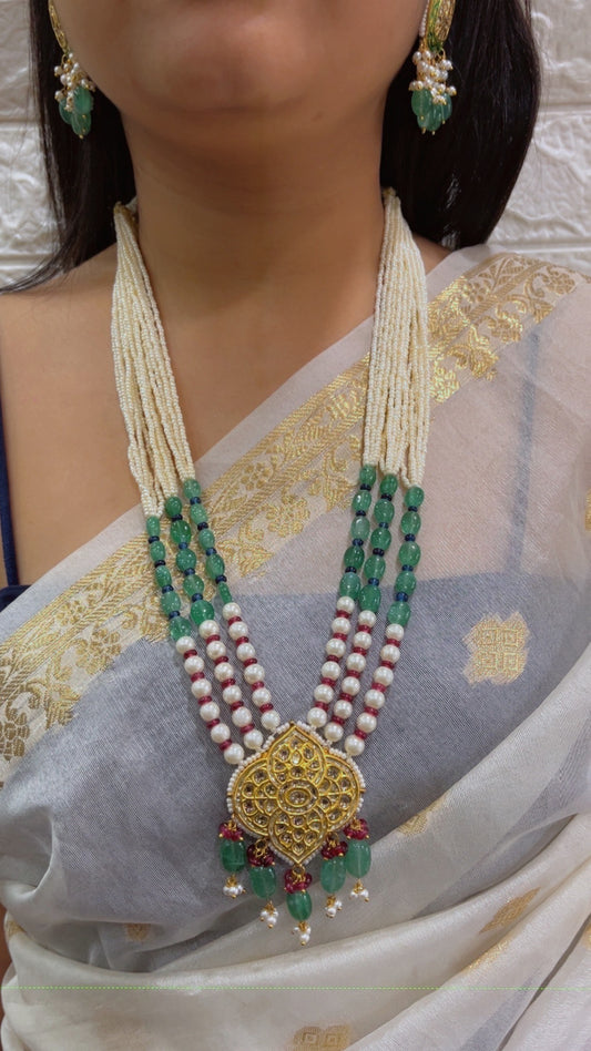 22K Gold Hallmarked Diamond Polki Green Necklace Jewelry