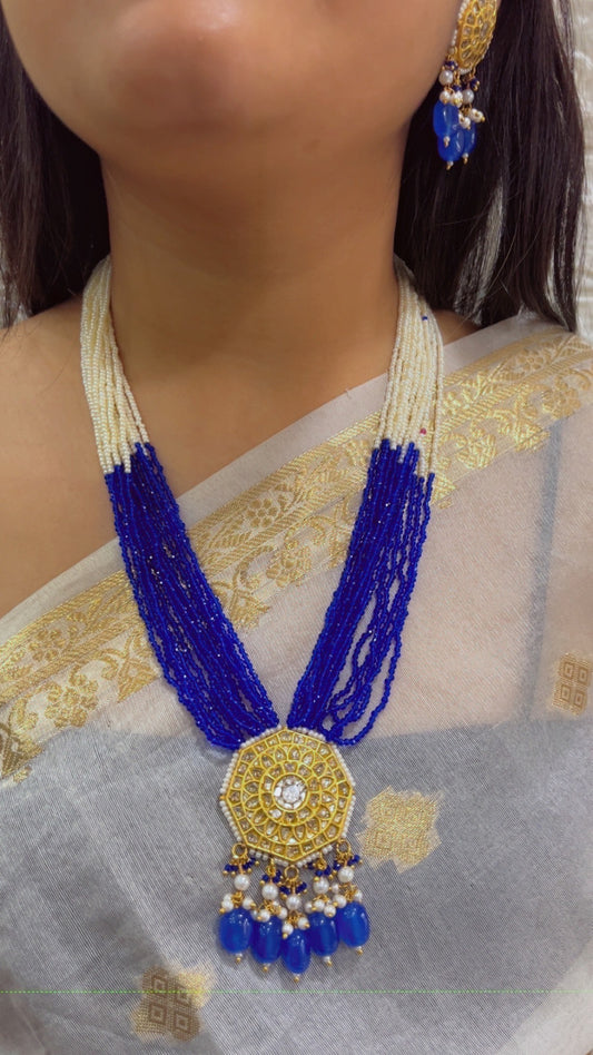 22K Gold Hallmarked Diamond Polki Blue Necklace Jewelry