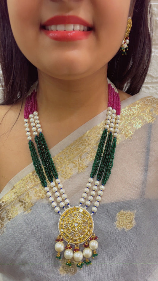 22K Gold Hallmarked Diamond Polki Multi Necklace Jewelry