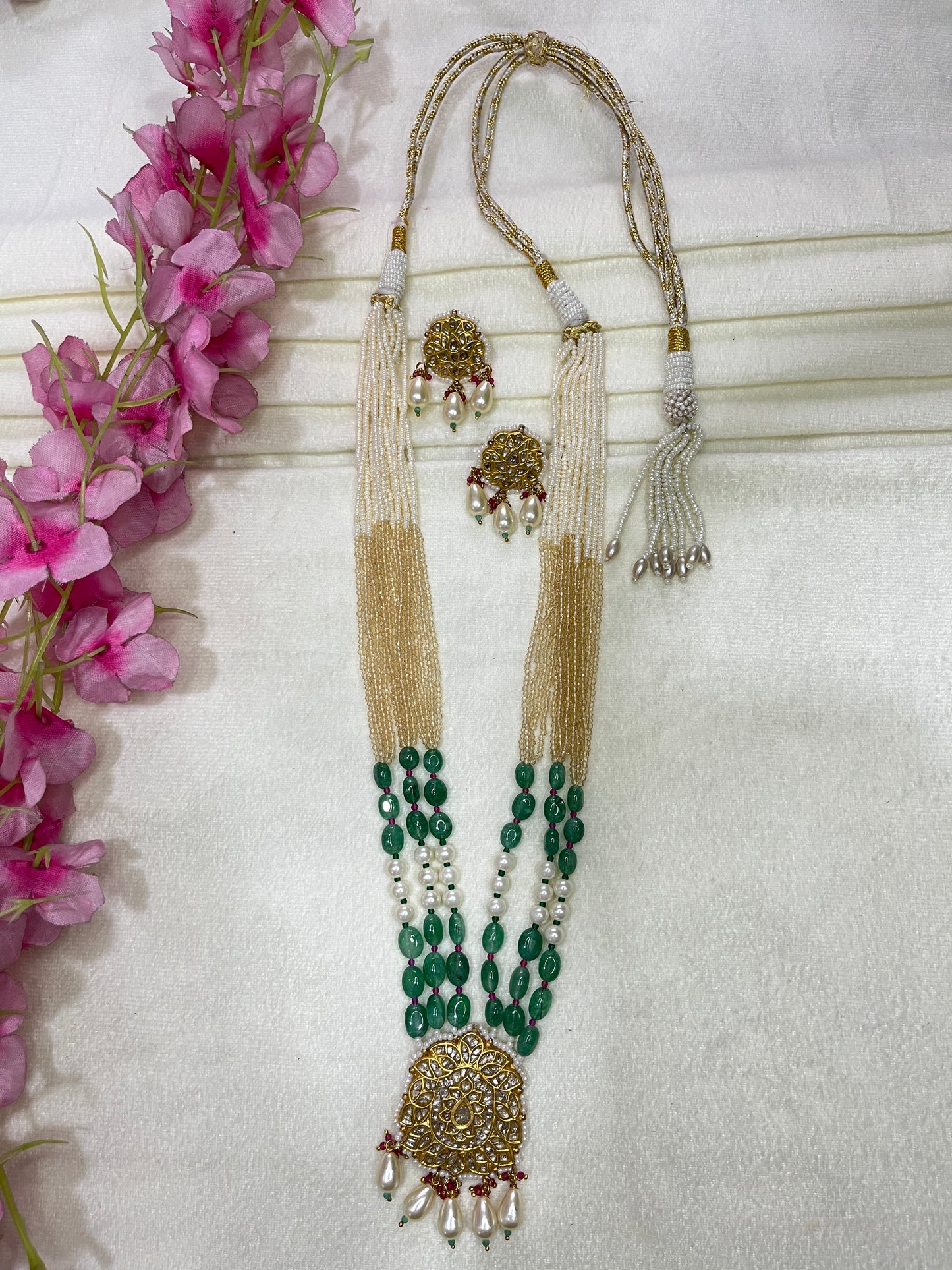 22K Gold Hallmarked Diamond Polki Multi Necklace Jewelry Set