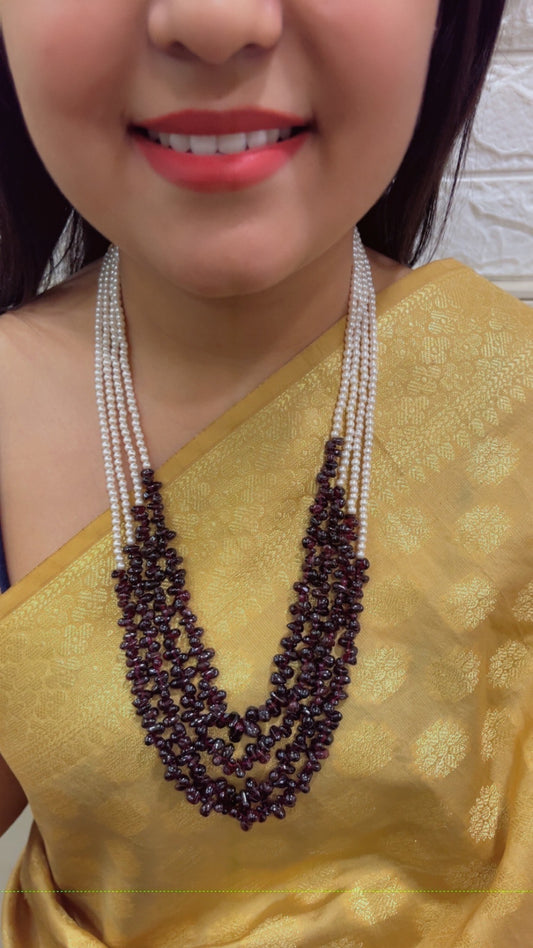 Natural Red Garnet & Pearl Gemstone Beads Necklace Jewelry QCMORE