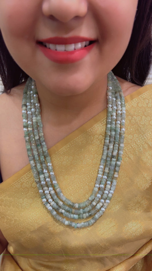 Natural Green Aventurine & Pearl Gemstone Beads Necklace Jewelry QC1