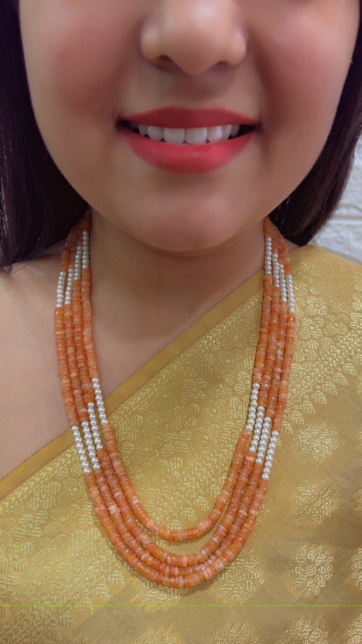Natural Peach Moonstone Gemstone Beads Necklace Jewelry