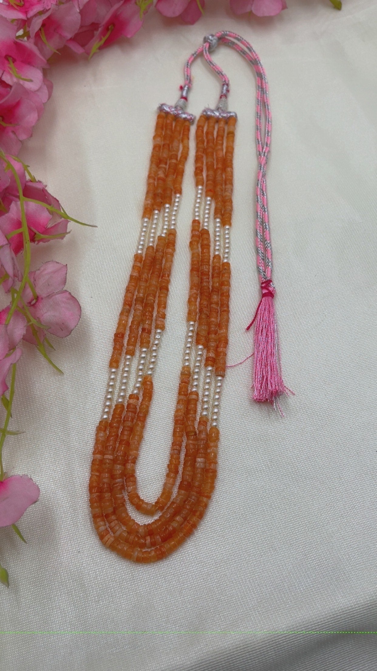 Natural Peach Moonstone Gemstone Beads Necklace Jewelry