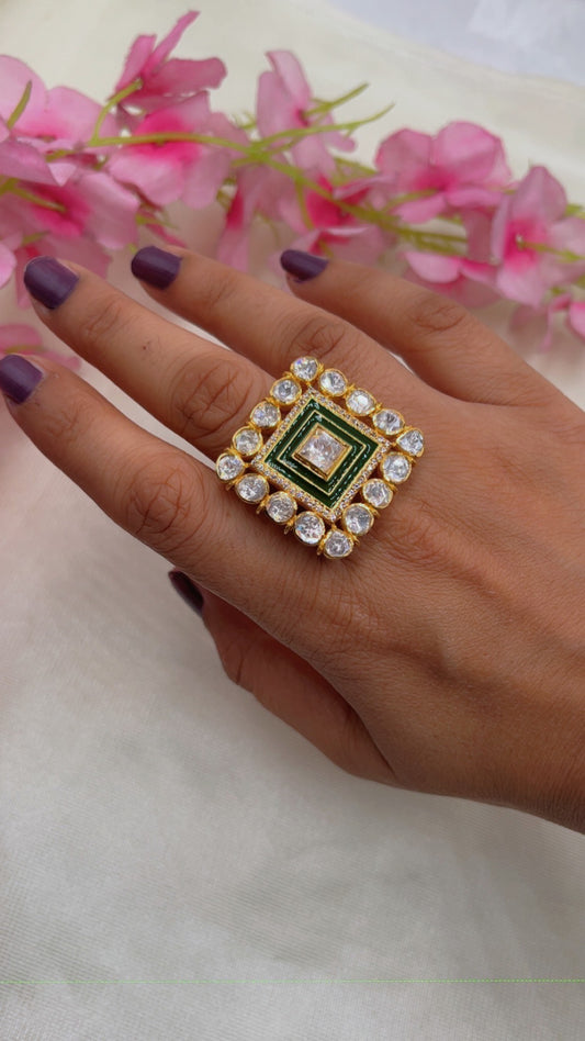 Designer 925 Silver Green Adjustable Ring