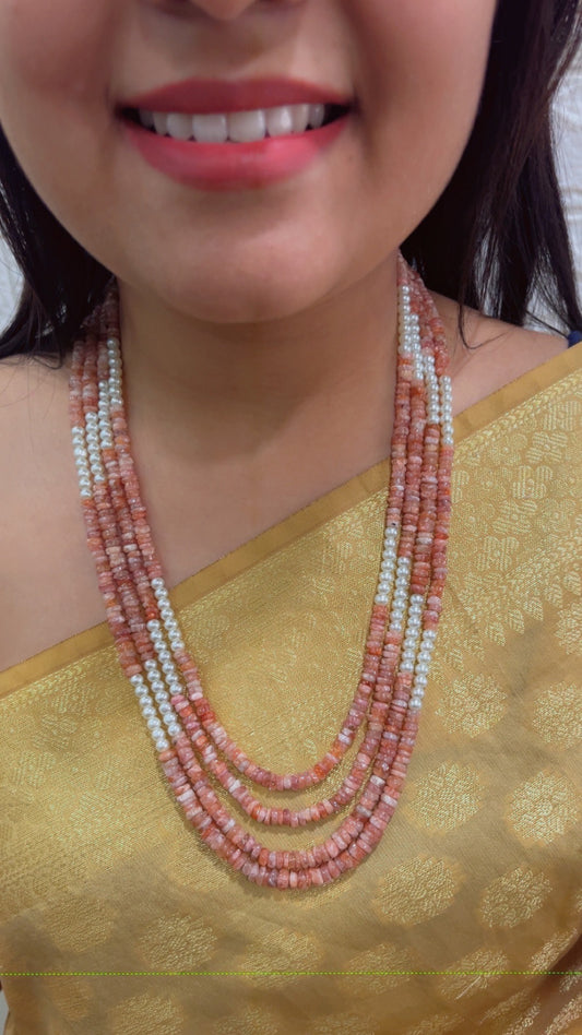 Natural Sunstone & Pearl Gemstone Beads Necklace Jewelry QC3