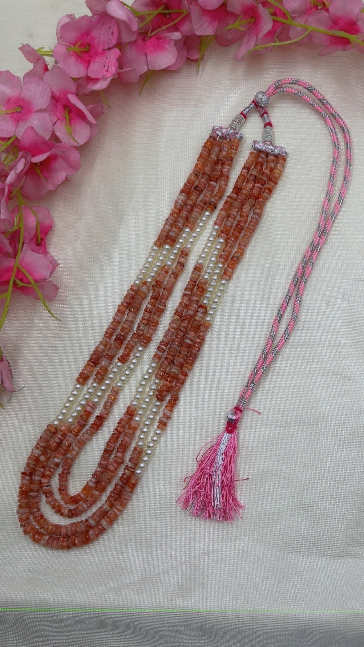 Natural Sunstone & Pearl Gemstone Beads Necklace Jewelry QC3