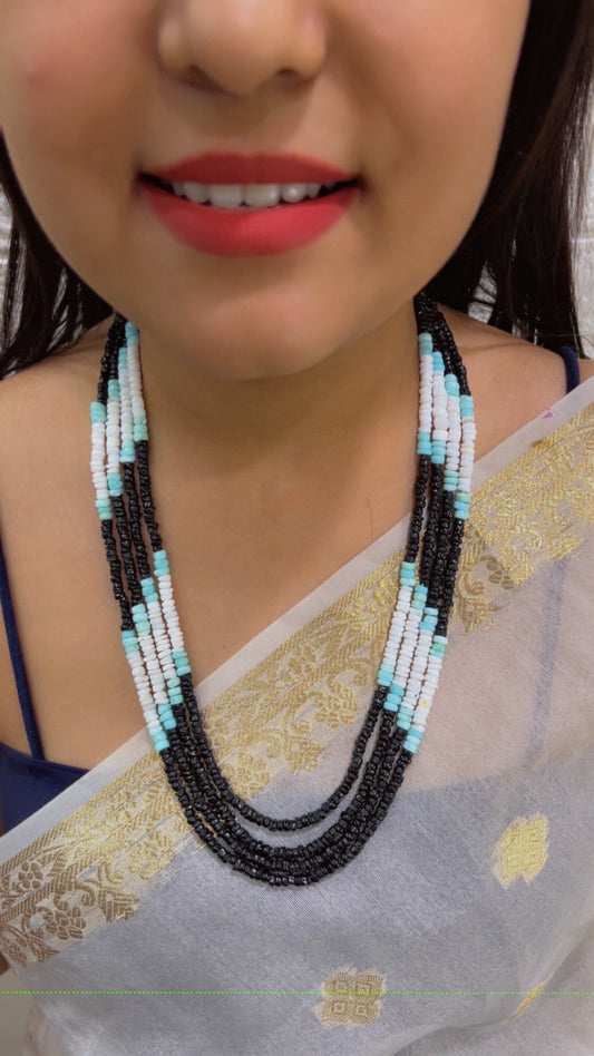 Natural Blue Gemstone Opal & Black Spinel Gemstone Beads Necklace Jewelry QCMORE