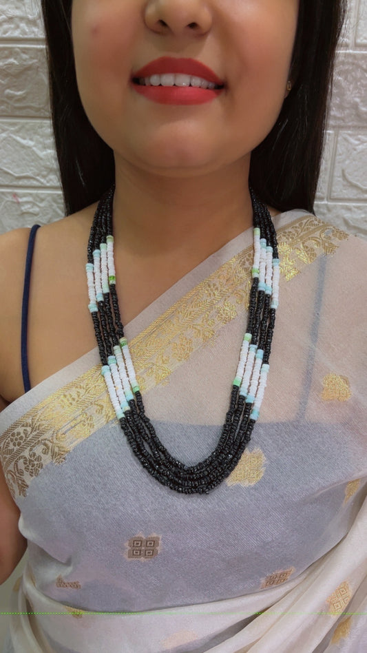 Natural Multi Opal & Black Spinel Gemstone Beads Necklace Jewelry QC2