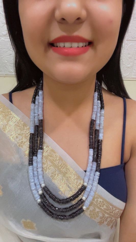 Natural Opal & Garnet Gemstone Beads Necklace Jewelry