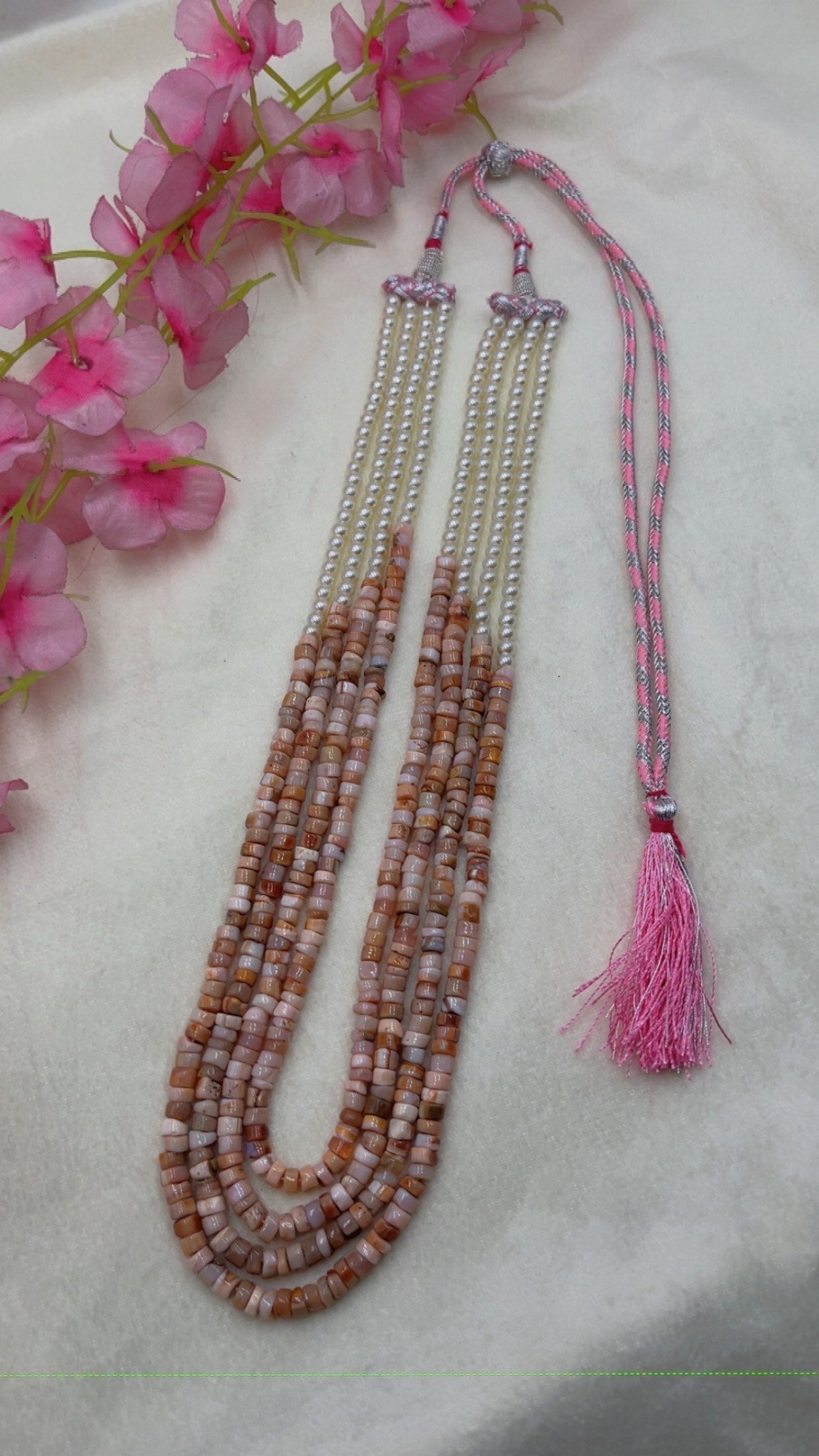 Natural Peach Moonstone & Pearl Gemstone Beads Necklace Jewelry QC2