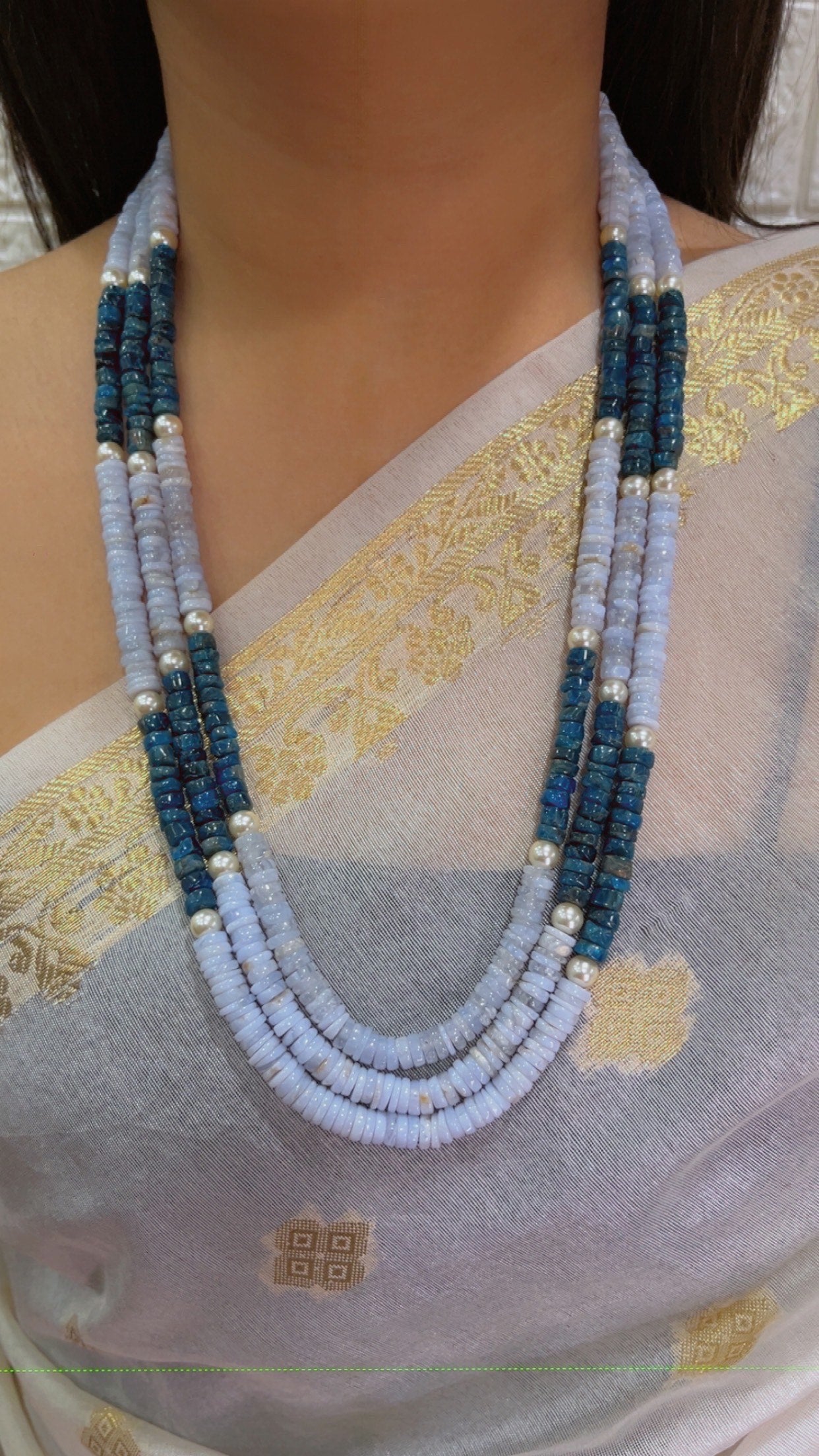 Natural Opal & Neon Apatite Gemstone Beads Necklace Jewelry