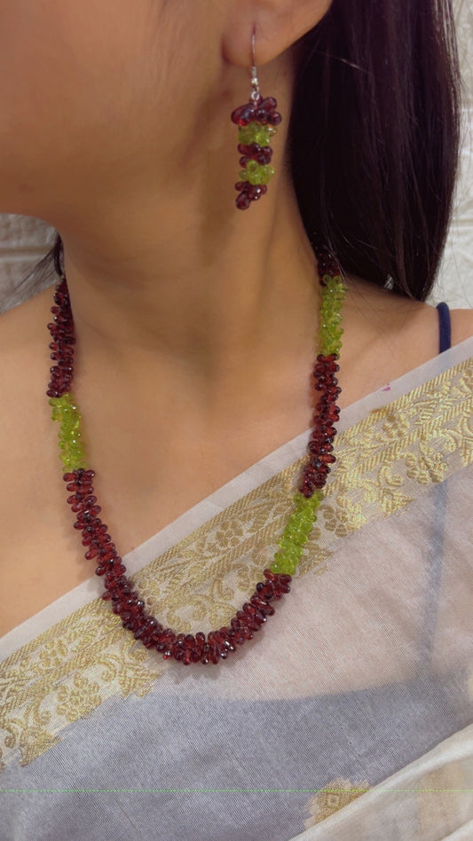 Natural Garnet & Peridot Gemstone Beads Necklace Jewelry