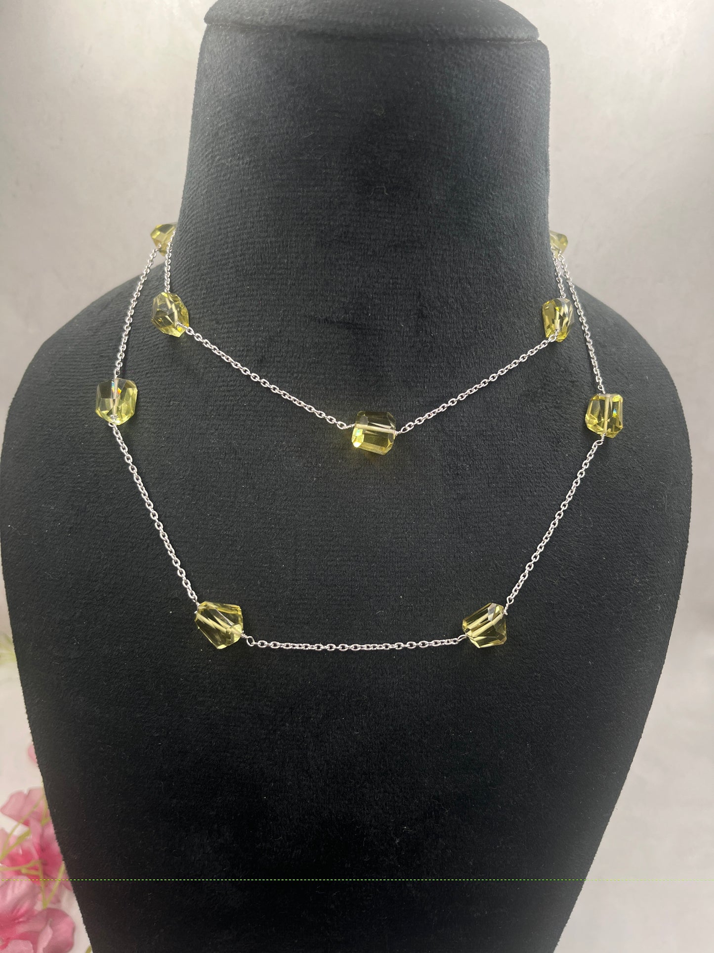 Designer 925 Silver Lemon Quartz Chain Necklace Jewelry