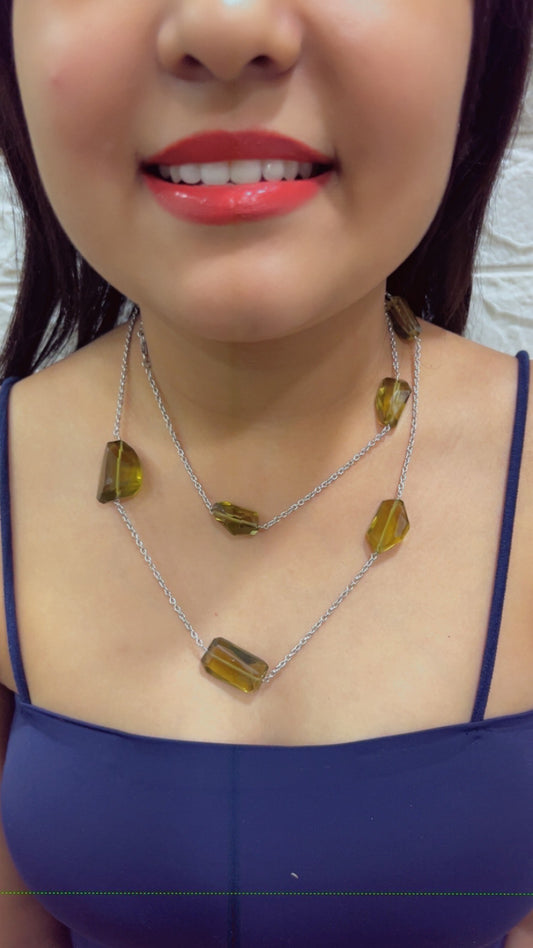 Designer 925 Silver Olive Quartz Chain Necklace Jewelry