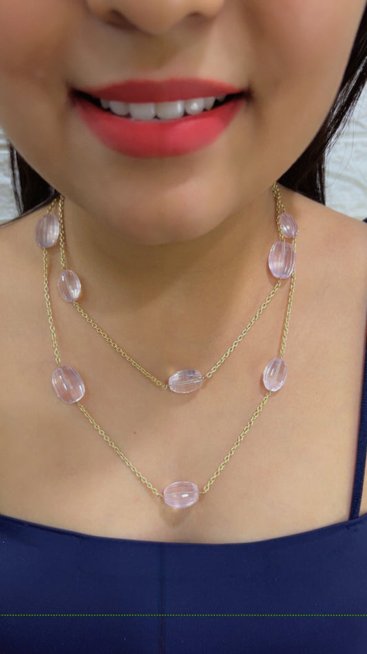 Designer 925 Silver Rose Quartz Chain Necklace Jewelry
