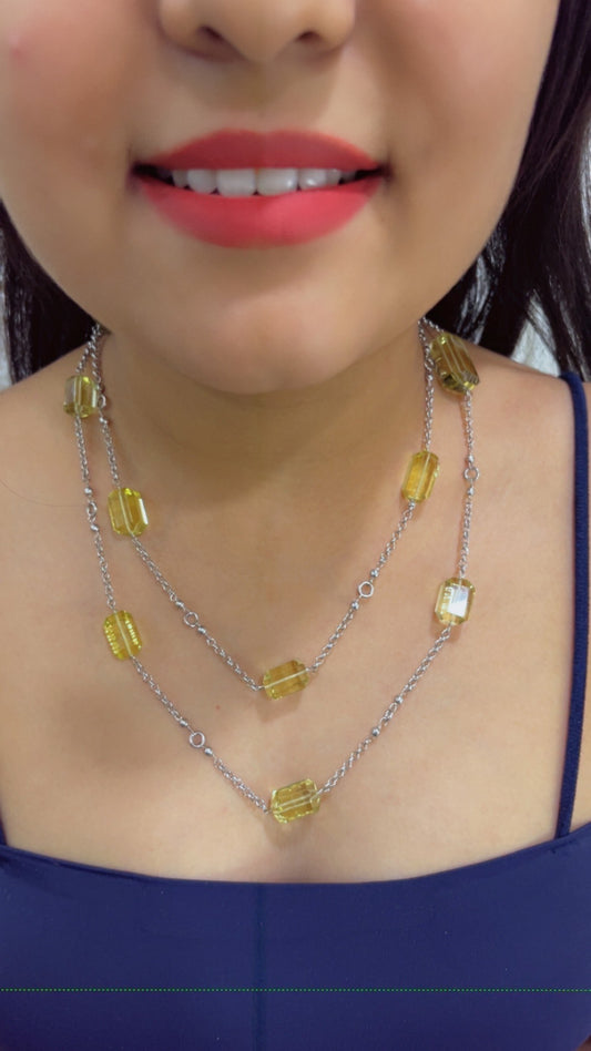 Designer 925 Silver Lemon Quartz Chain Necklace Jewelry