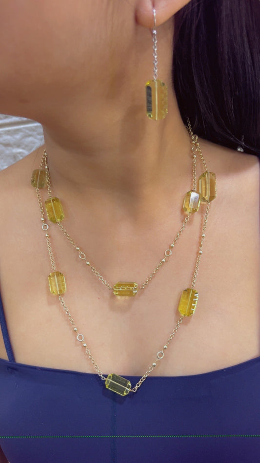 Designer 925 Silver Golden Quartz Chain Necklace Jewelry